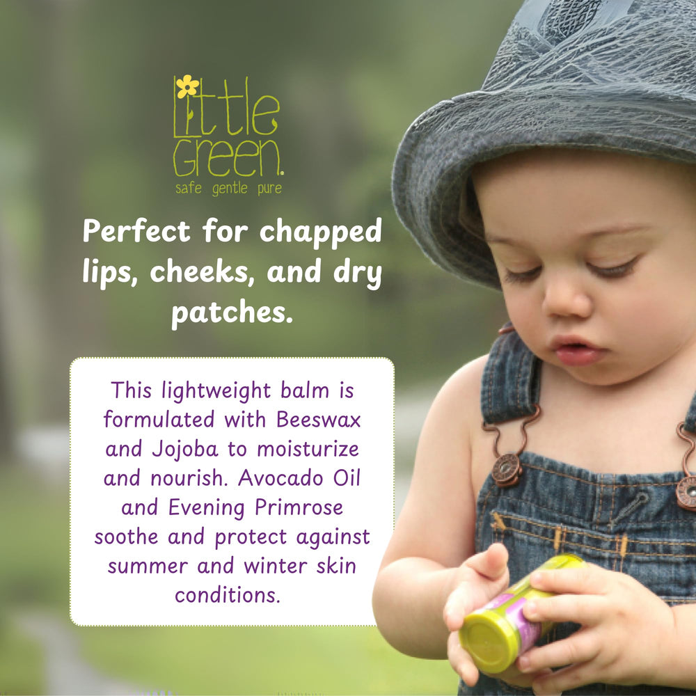 Baume Little Green pour enfants – joues sèches hydratées avec une application légère.