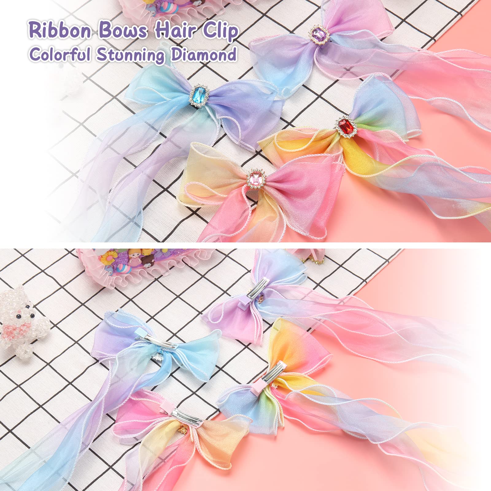 Little World clips noeud ruban vert, parfait pour des tenues printanières.