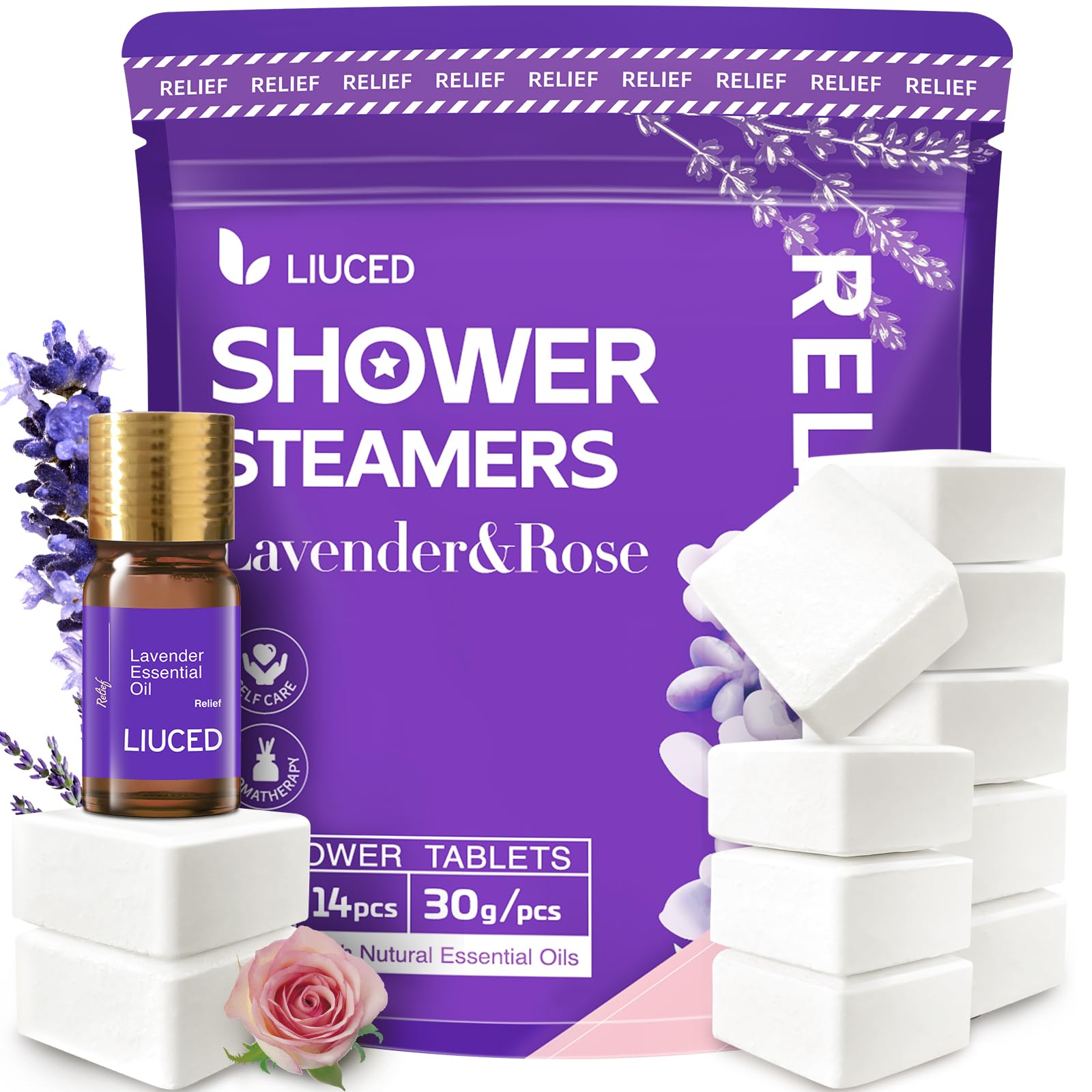 LIUCED bombes-douche lavande-rose, 14 pièces, offre une expérience spa à domicile.