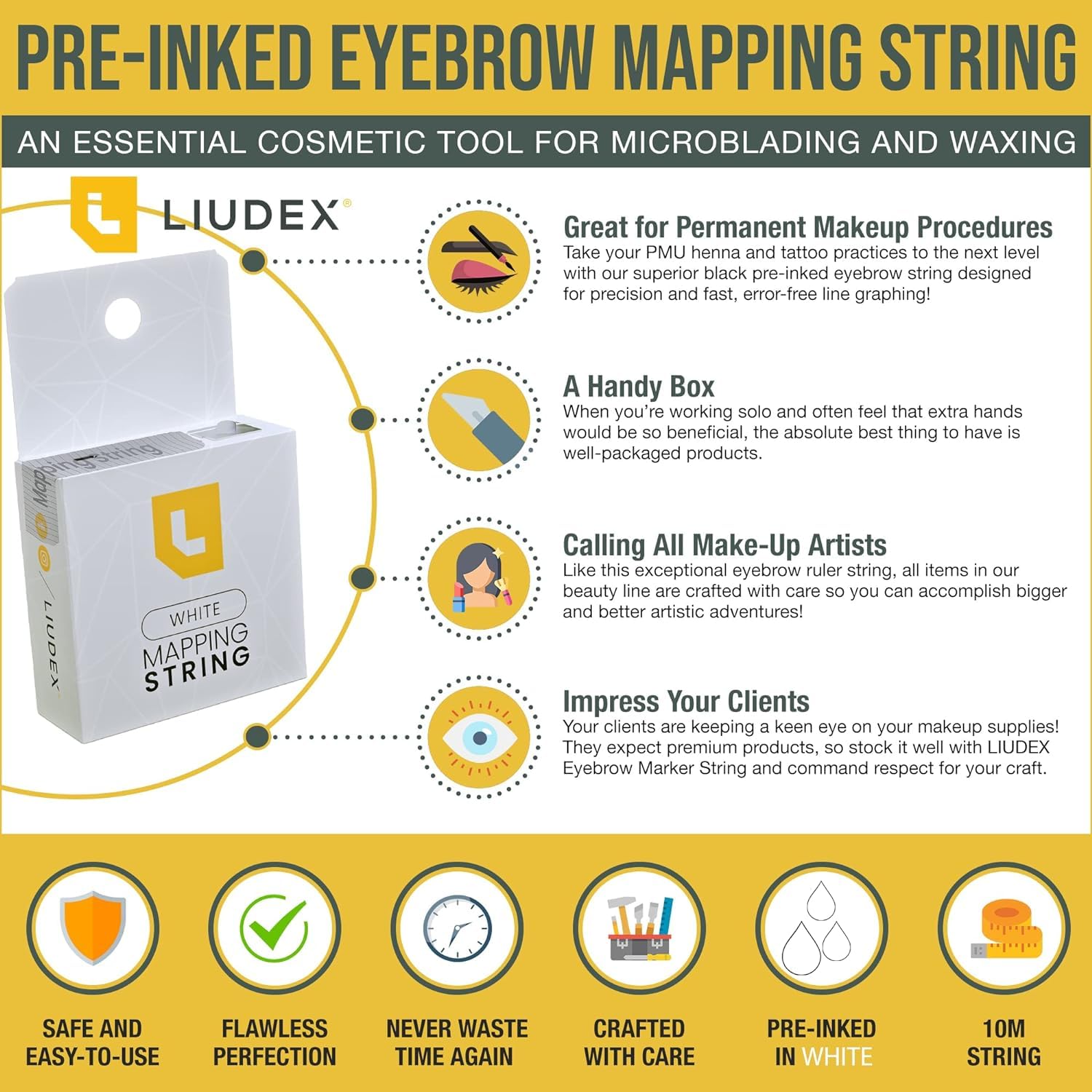 LIUDEX boite fil marquage sourcils 10m pour travail en solo
