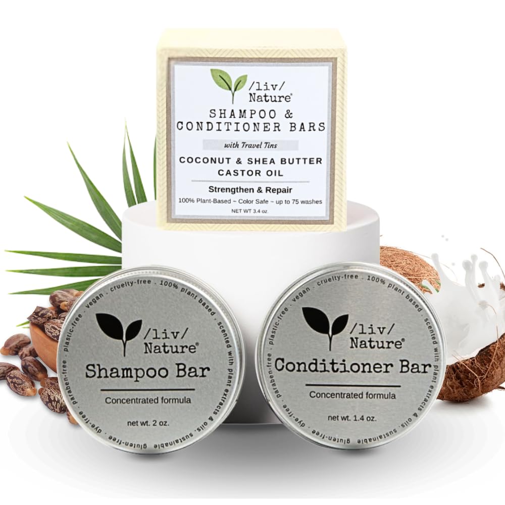 Liv Nature shampoing-barre et conditionneur – ensemble pratique avec étui voyage.