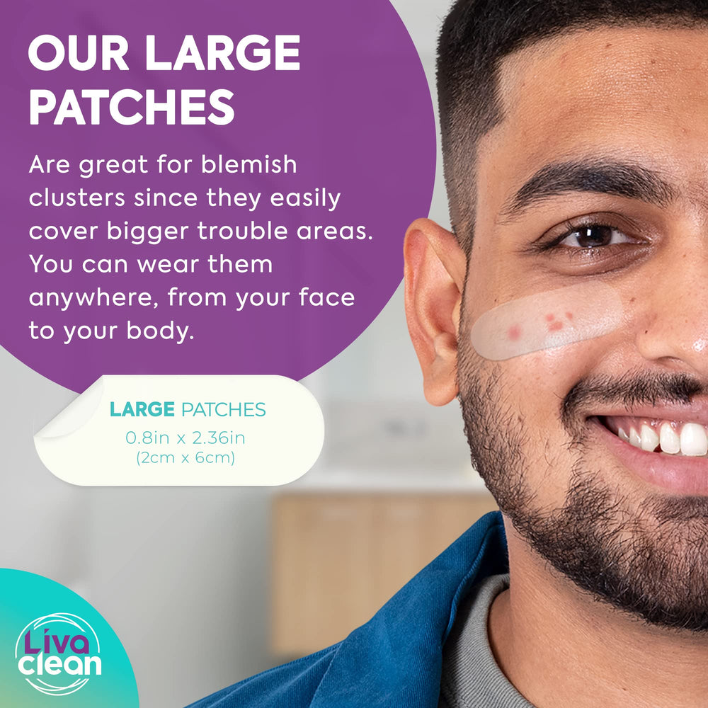 Patch LivaClean grand sur le menton, couvre les éruptions localisées.