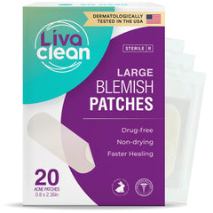 Patch hydrocolloïde LivaClean grand sur le visage, absorption d'huile nocturne.