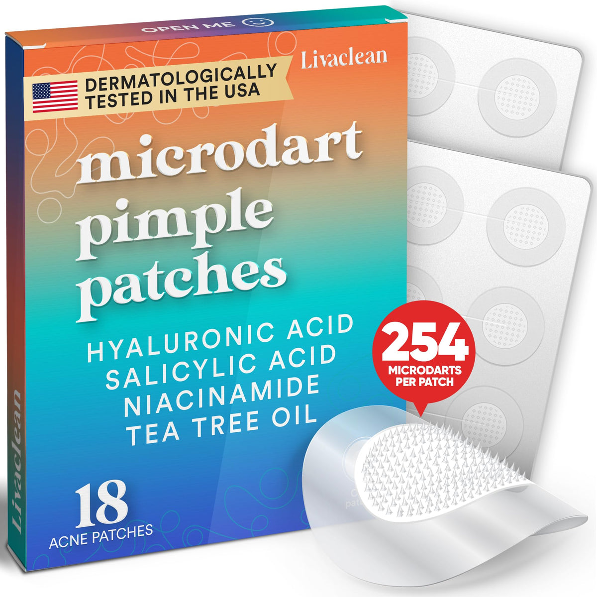 Patch microdart LivaClean sur le visage, traitement ciblé bouton.