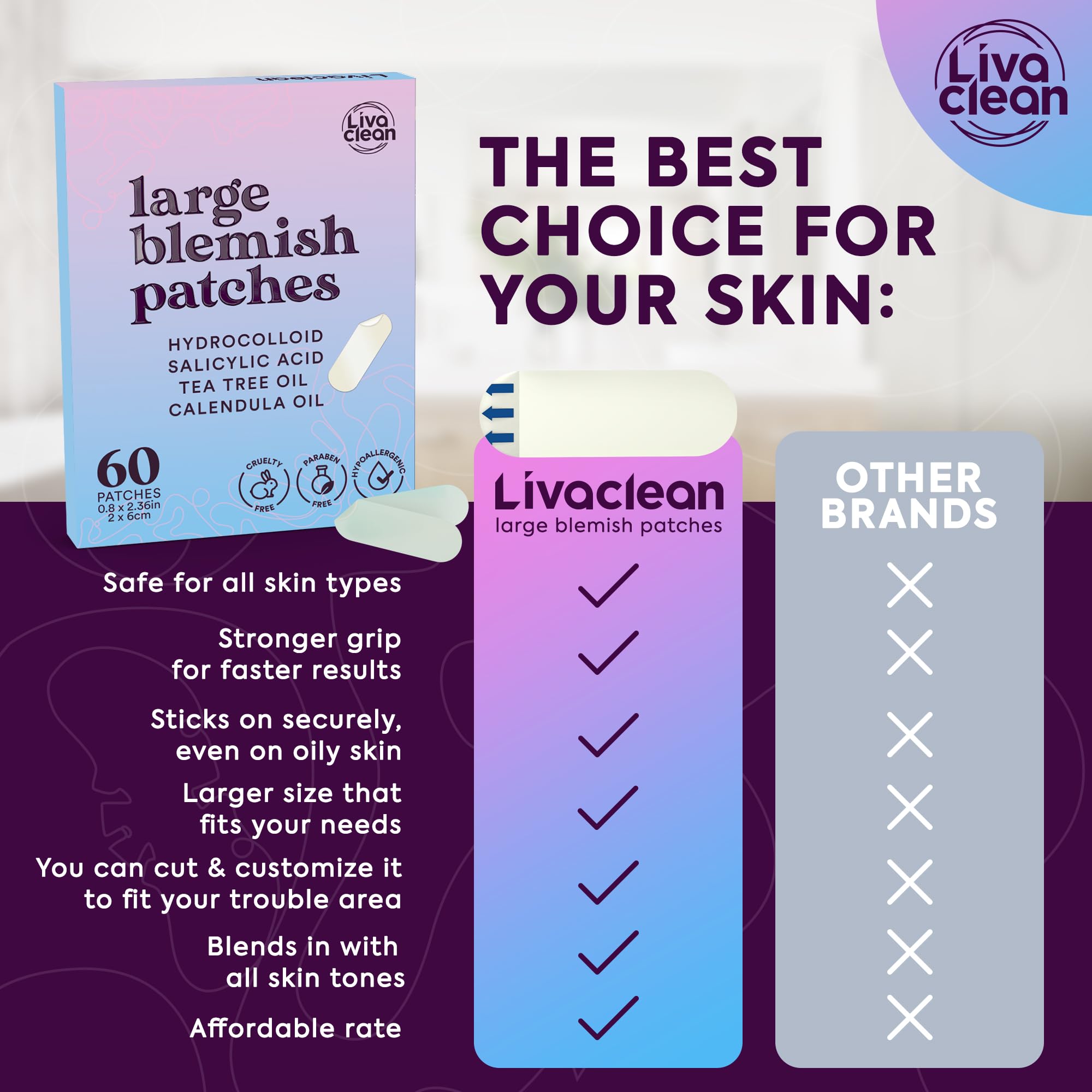 Pansements LivaClean XL adhèrent bien sur peau grasse pour rester en place.