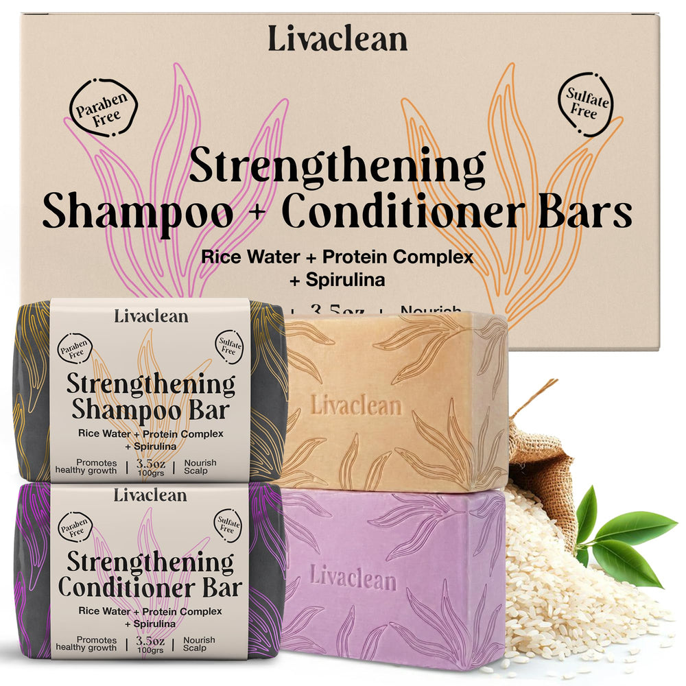 LivaClean rice-water shampoo bar pack, gentle cleansing for all hair types.