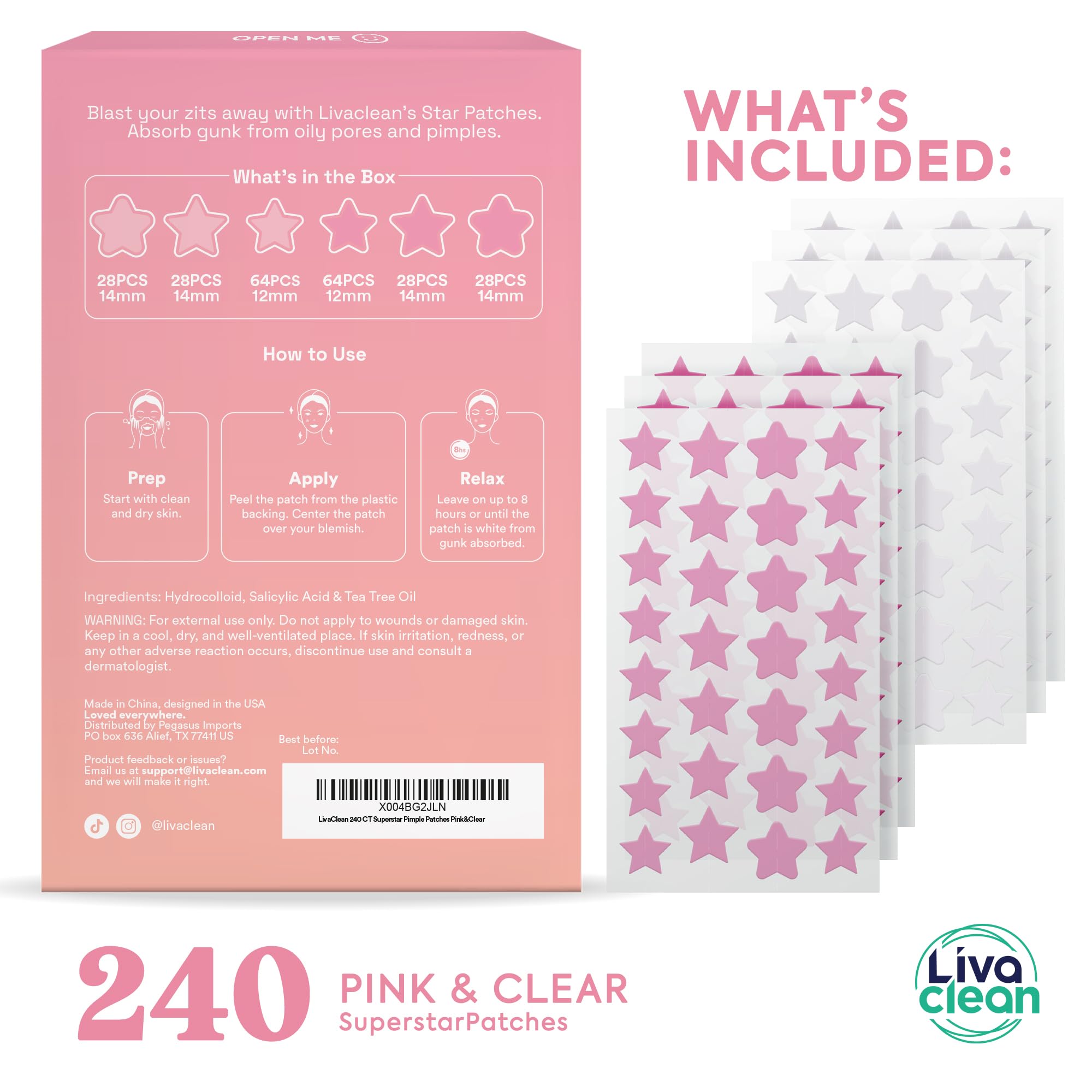 Patch étoile LivaClean visuel rose, soin imperméable contre les imperfections.