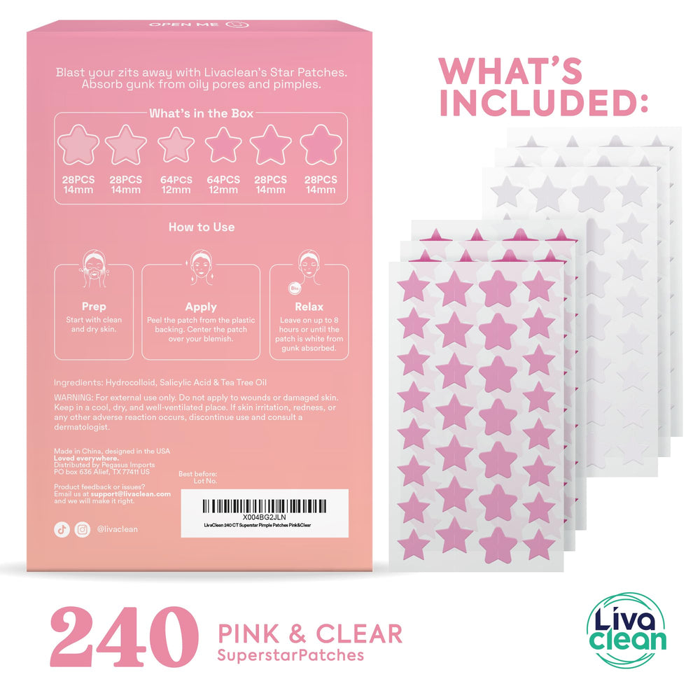 Patch étoile LivaClean visuel rose, soin imperméable contre les imperfections.