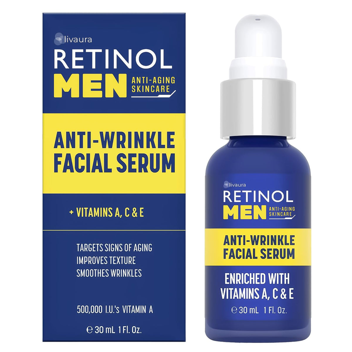 Sérum Rétinol LIVAURA pour le visage, flacon pratique, lissage des ridules.