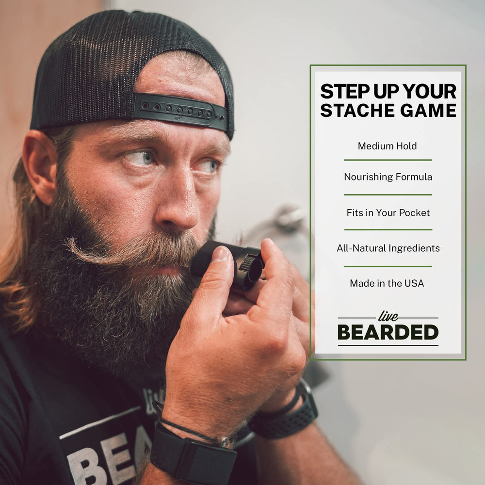 Live Bearded cire moustache sans parfum, routine discrète et adaptée.