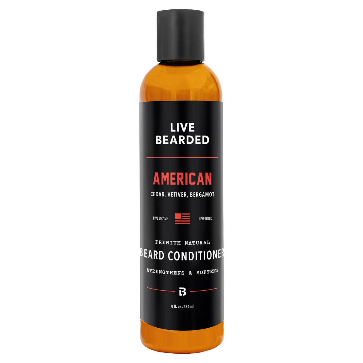 Live Bearded conditionneur barbe - bouteille 8oz, facilite le coiffage et l'hydratation.
