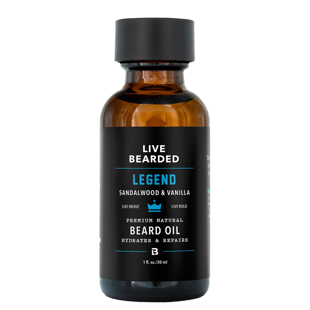 Live Bearded Legende huile barbe 30 ml, hydratation durable.
