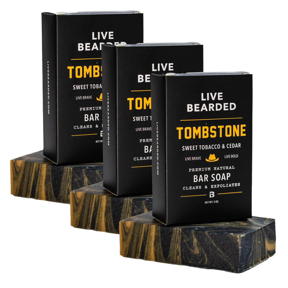 Live Bearded Tombstone bar soap with charcoal and pumice exfoliates and cleanses skin