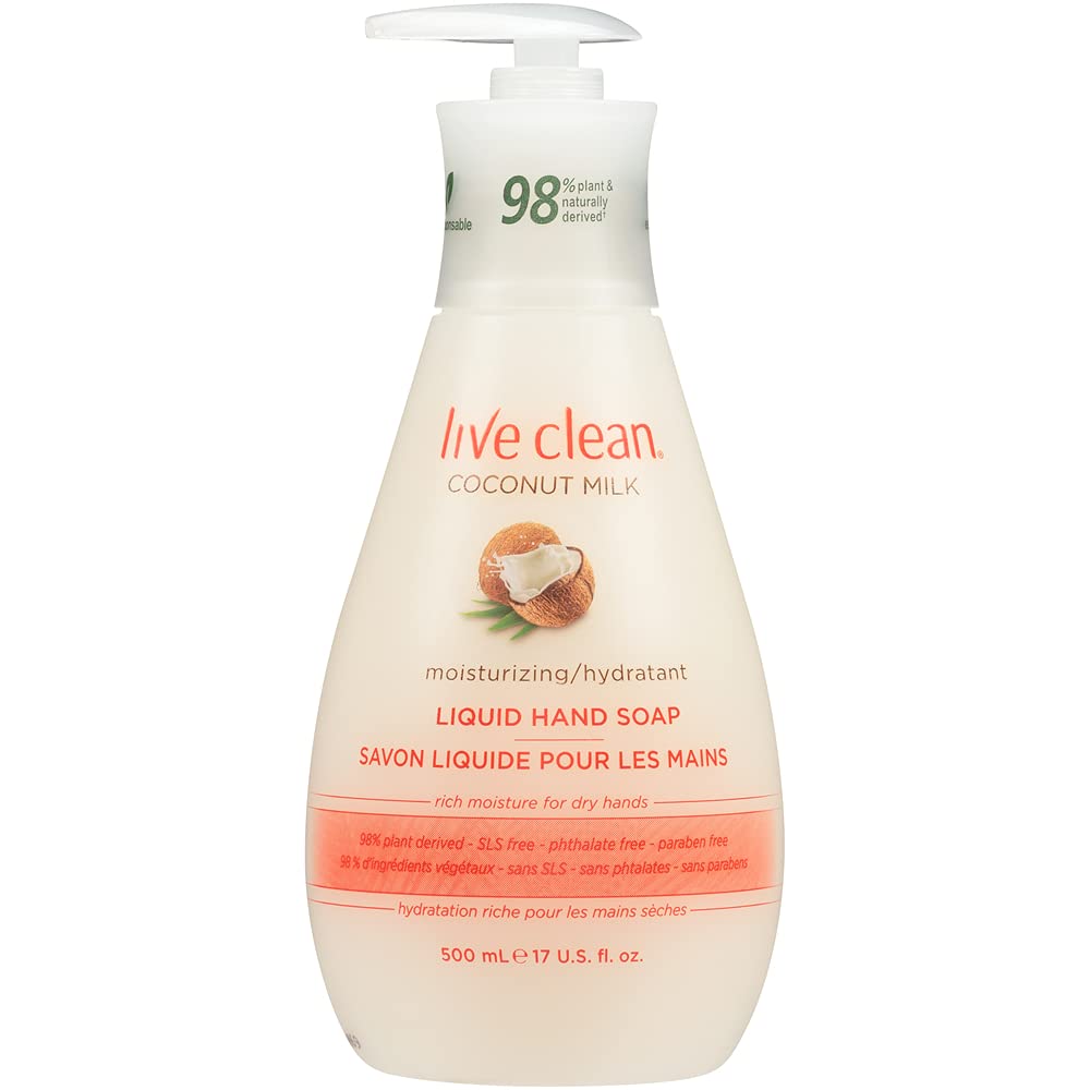 Live Clean Savon mains lait coco - bouteille 500 ml prête à hydrater les mains.