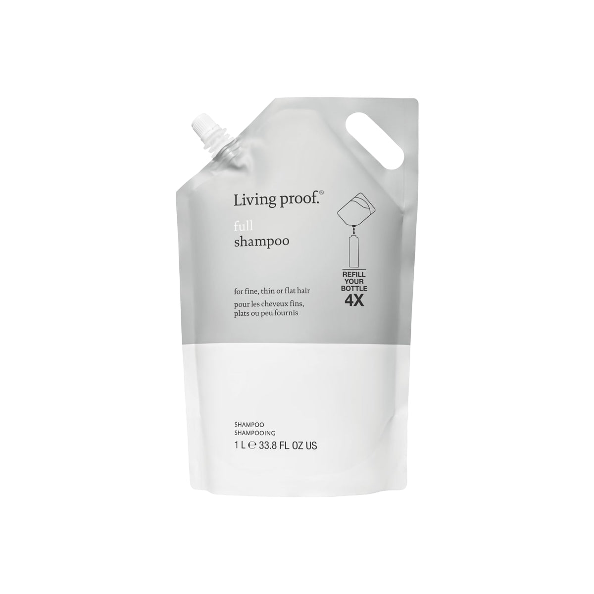 Living Proof Full Shampoo montre un volume accru pour cheveux fins, sensation légère.