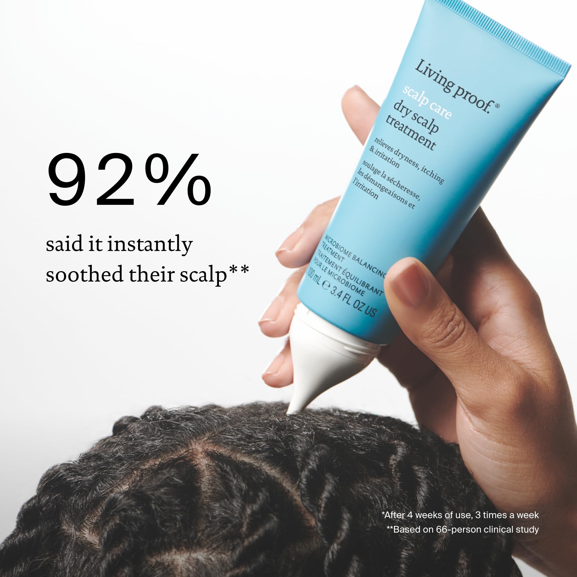 Living Proof Soin Cuir Chevelu Sec, crème appliquée pour une hydratation ciblée.