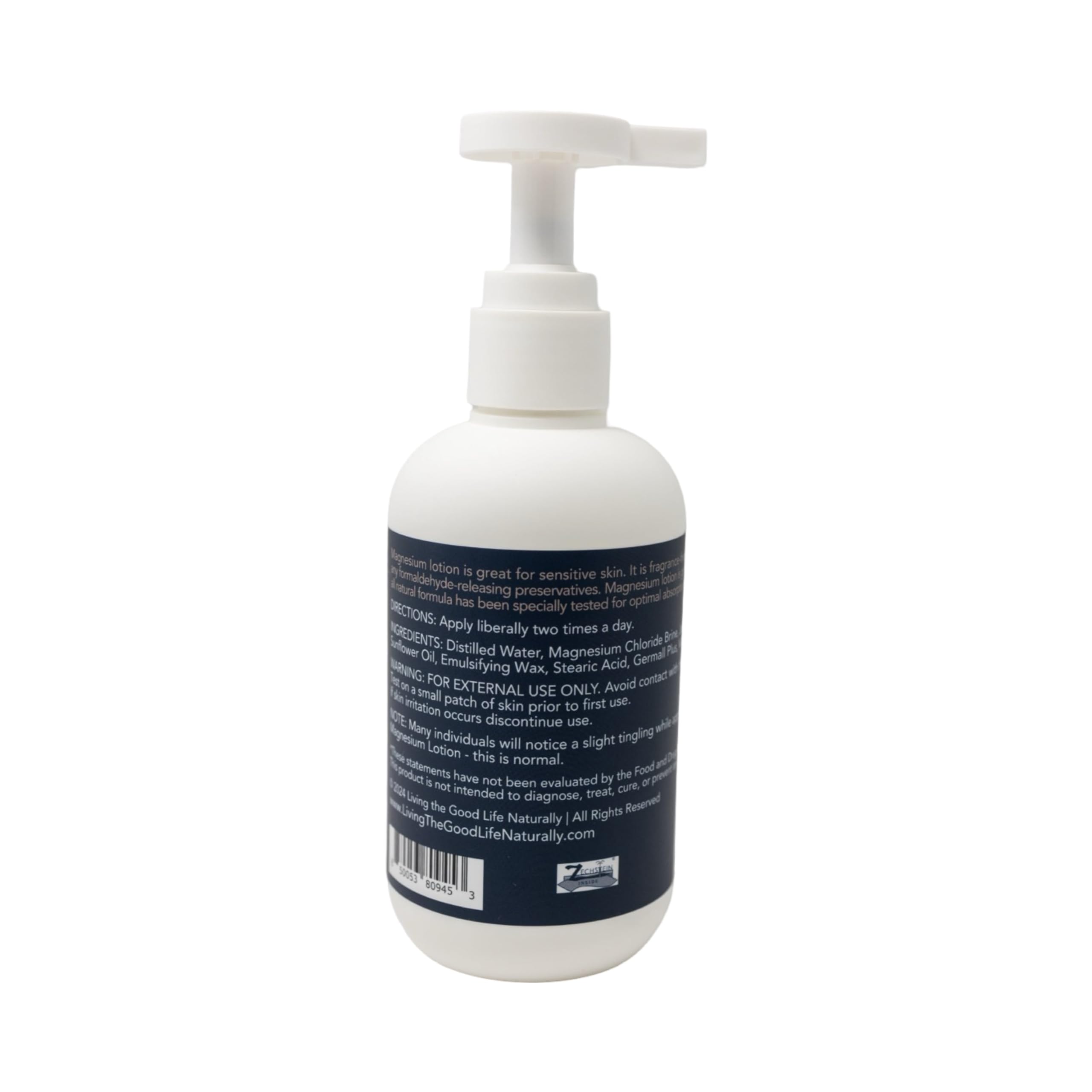 Lotion magnésium Living the Good Life Naturally, usage apaisant pour peau sensible après le bain.