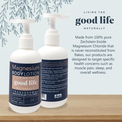 Lotion magnésium Living the Good Life Naturally, ingrédients clés vitamine E pour nourrir la peau.