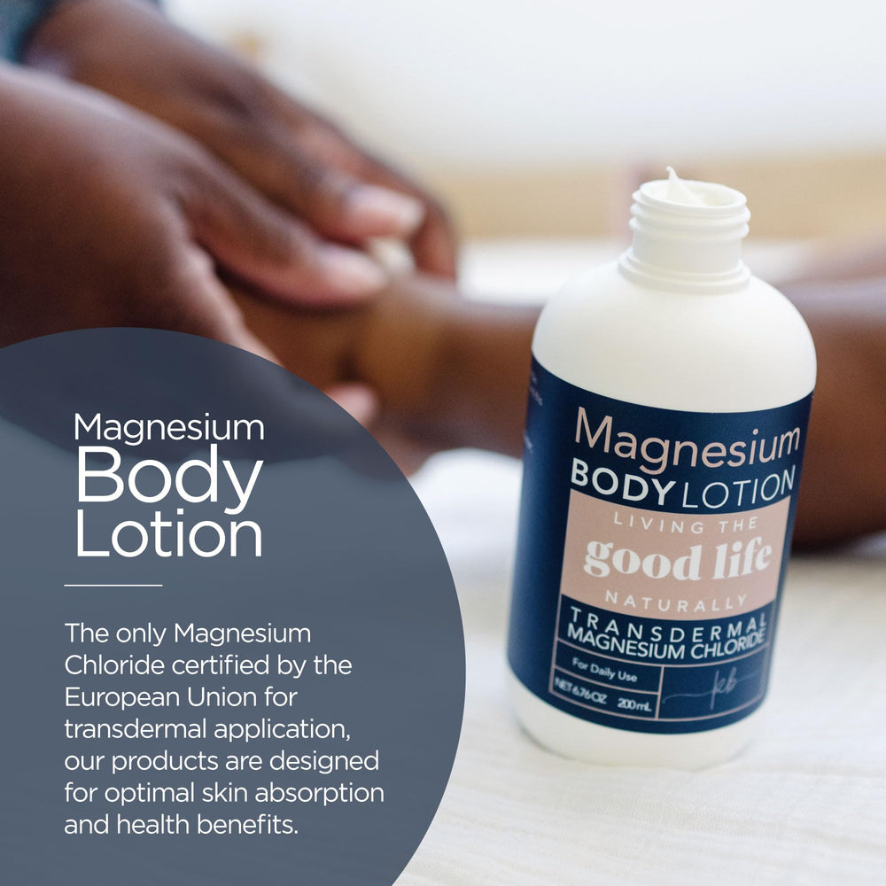 Lotion magnésium Living the Good Life Naturally, texture crème légère pour absorption facile.