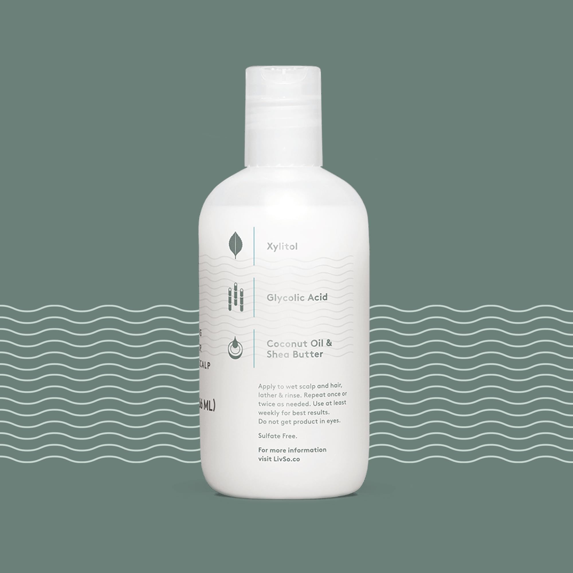LivSo Shampoing exfoliant glycolique visible, aide à assainir les squames.