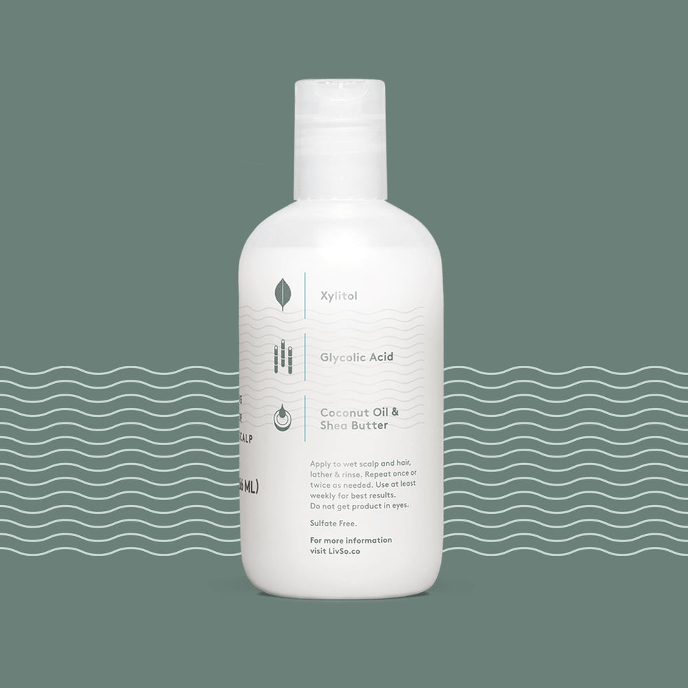 LivSo Shampoing exfoliant glycolique visible, aide à assainir les squames.