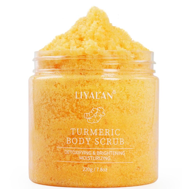 LIYALAN gommage au curcuma en bouteille, exfolie en douceur et nourrit la peau.