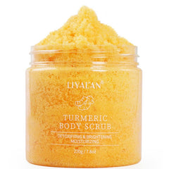 LIYALAN gommage au curcuma en bouteille, exfolie en douceur et nourrit la peau.