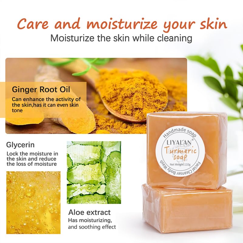 Barre LIYALAN curcuma avec mousse riche pour une peau propre.