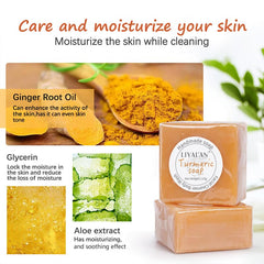 Barre LIYALAN curcuma avec mousse riche pour une peau propre.