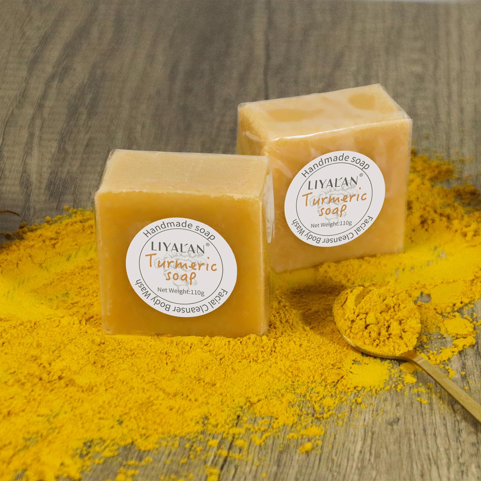 Savon curcuma LIYALAN adapté aux peaux sensibles et usage doux.