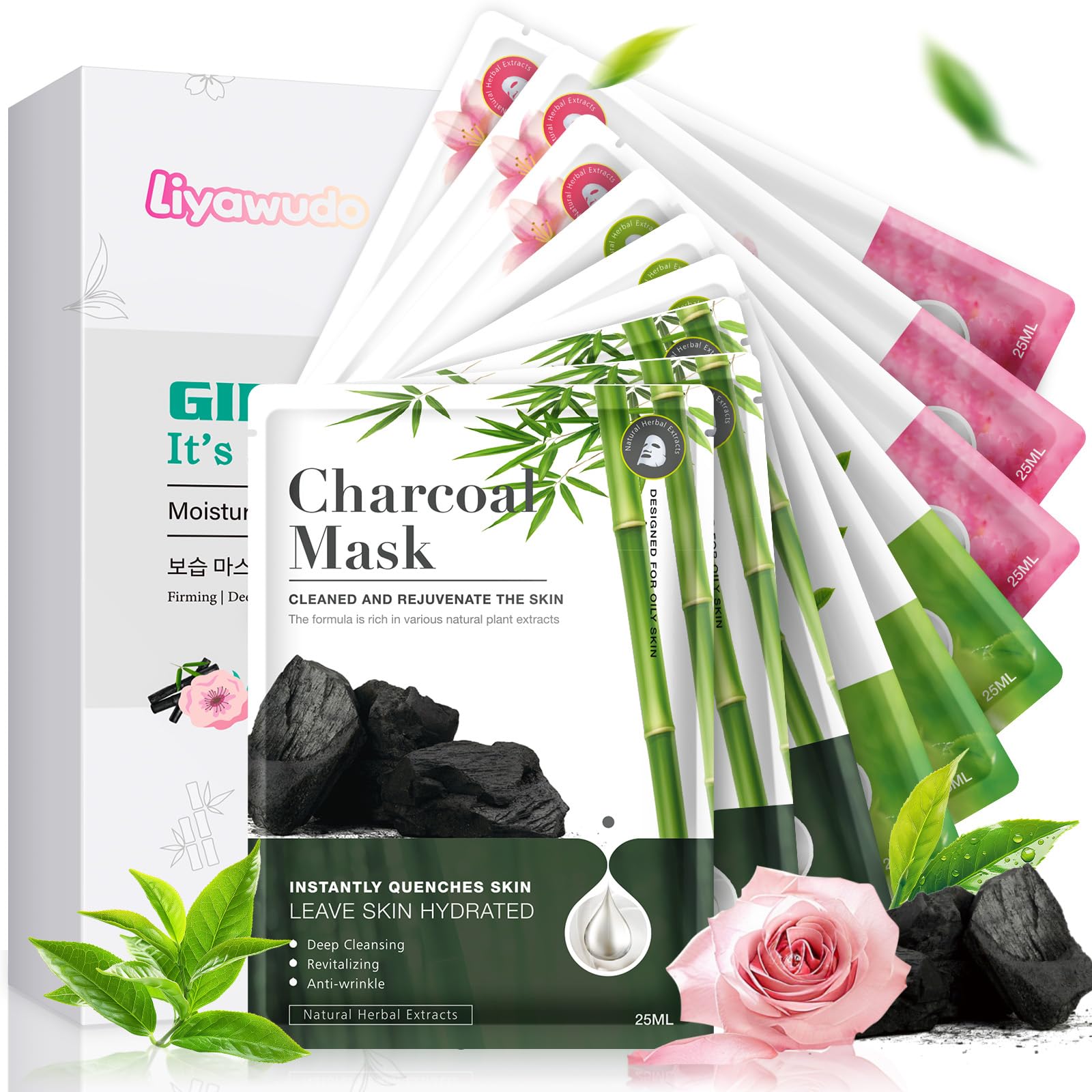 Masque Liyawudo Centella, ensemble 9 masques hydratants pour peau rafraîchie