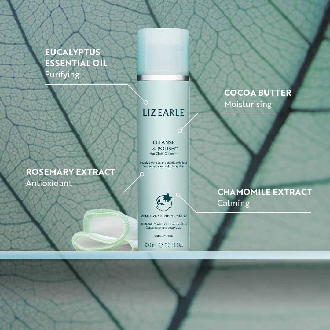 Lingette coton exfoliante Liz Earle, texture douce révélant l’éclat.