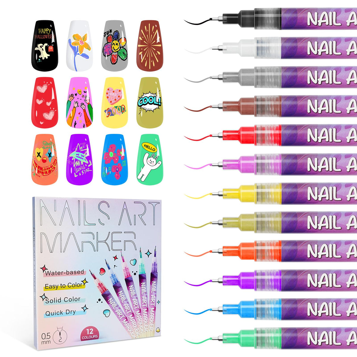 LKE ensemble 12 couleurs pour art des ongles, précision et créativité faciles.