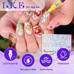 Stylo LKE pour art des ongles avec pointe fine 0,5 mm pour motifs détaillés.