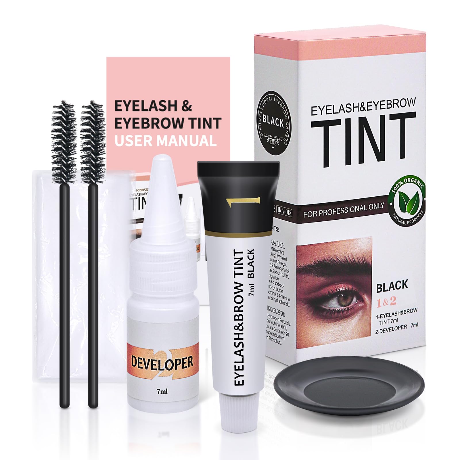 LLNNOVUE kit couleur cils et sourcils noir, emballage pratique pour usage à domicile.
