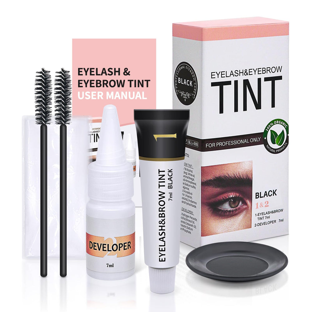 LLNNOVUE kit couleur cils et sourcils noir, emballage pratique pour usage à domicile.