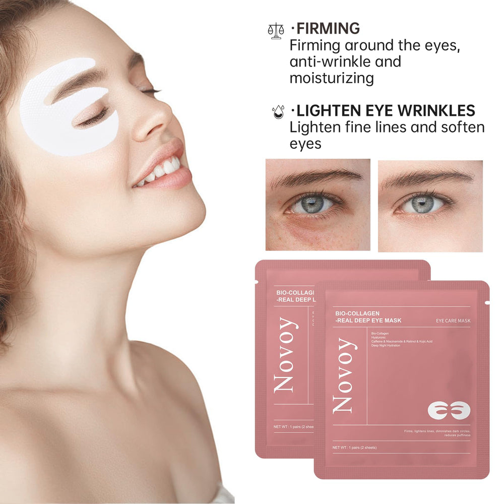Patchs Novoy LLVYUO appliqués sur le contour des yeux la nuit.