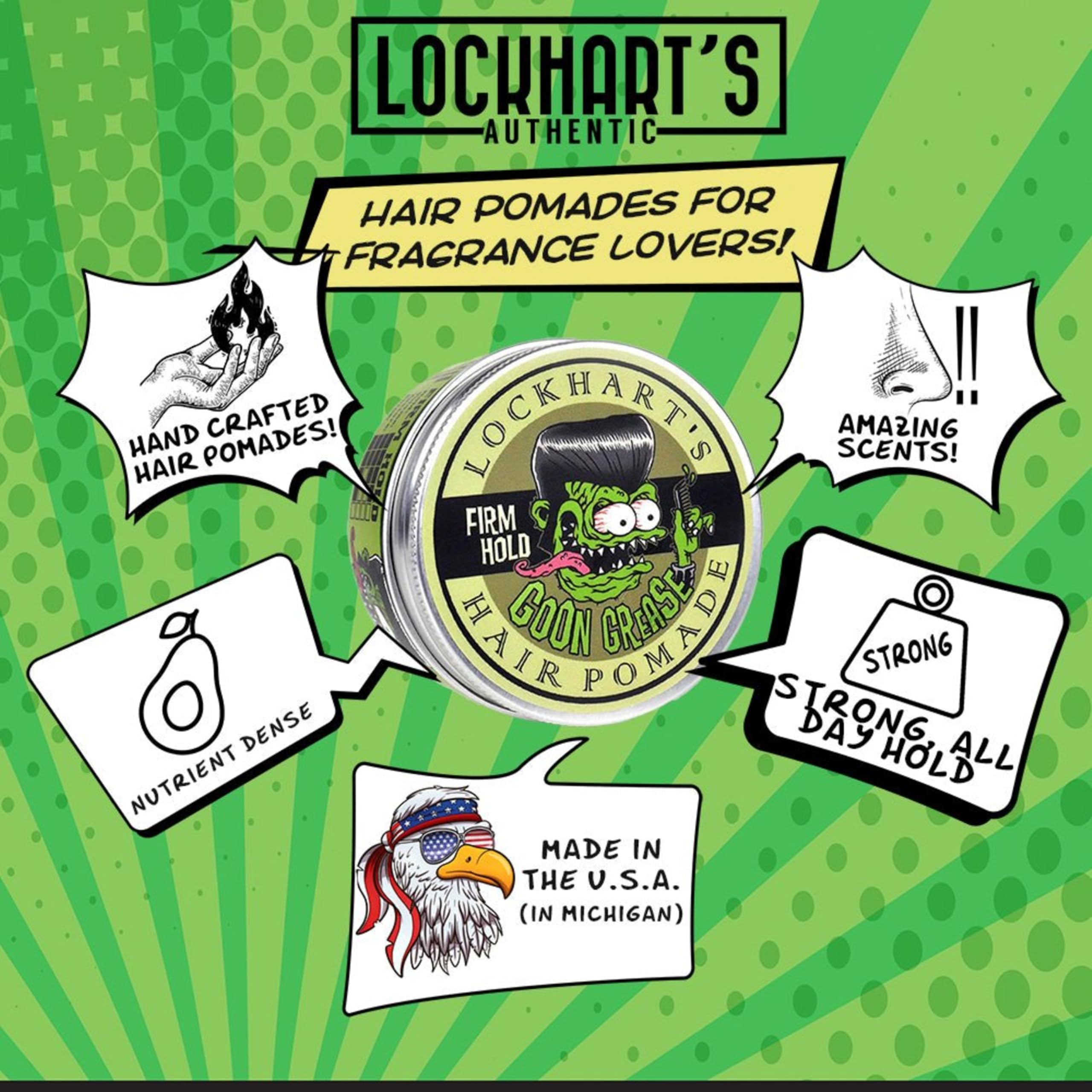 Pompadour net avec Lockhart’s Goon Grease et maintien travaillé.