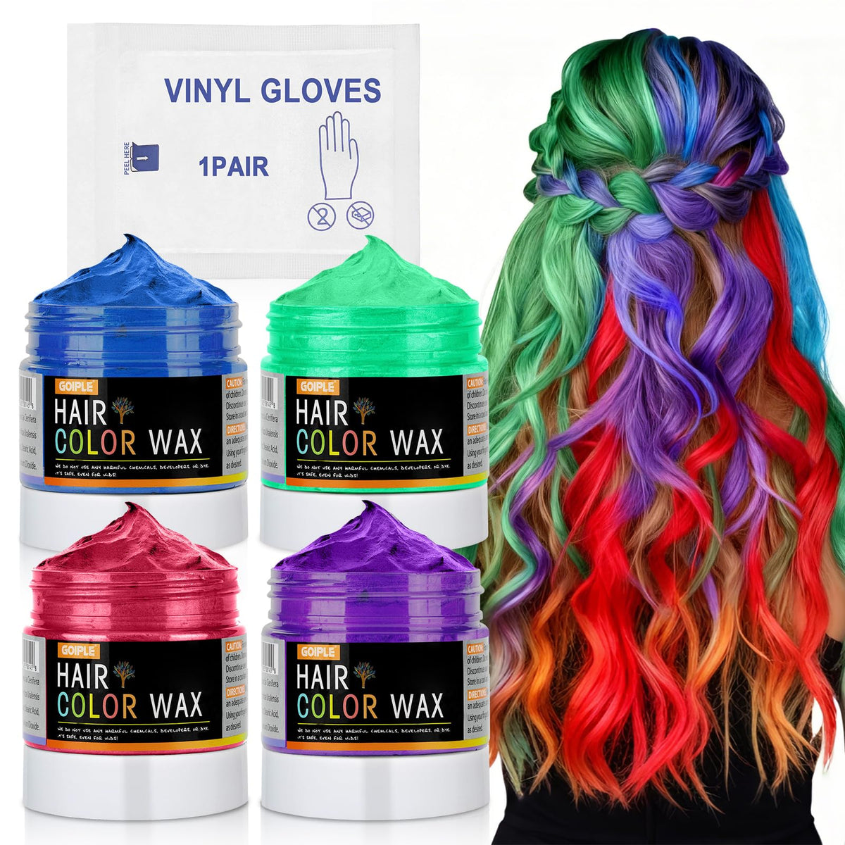 Lockmio coloration temporaire bleu, couleur vive lavable pour cheveux.