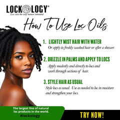 Lockology huile loc; application sur cuir chevelu pour fraîcheur et nutrition