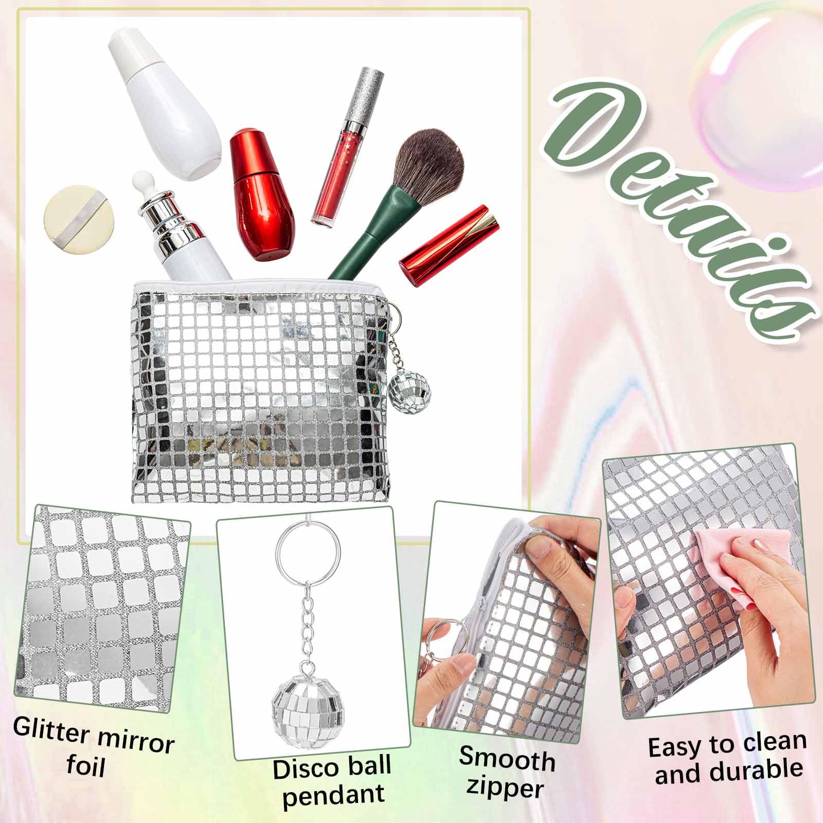 Locmeo-sacs-maquillage-disco-reflets-lumineux: éclats lumineux sous les lumières de fête.