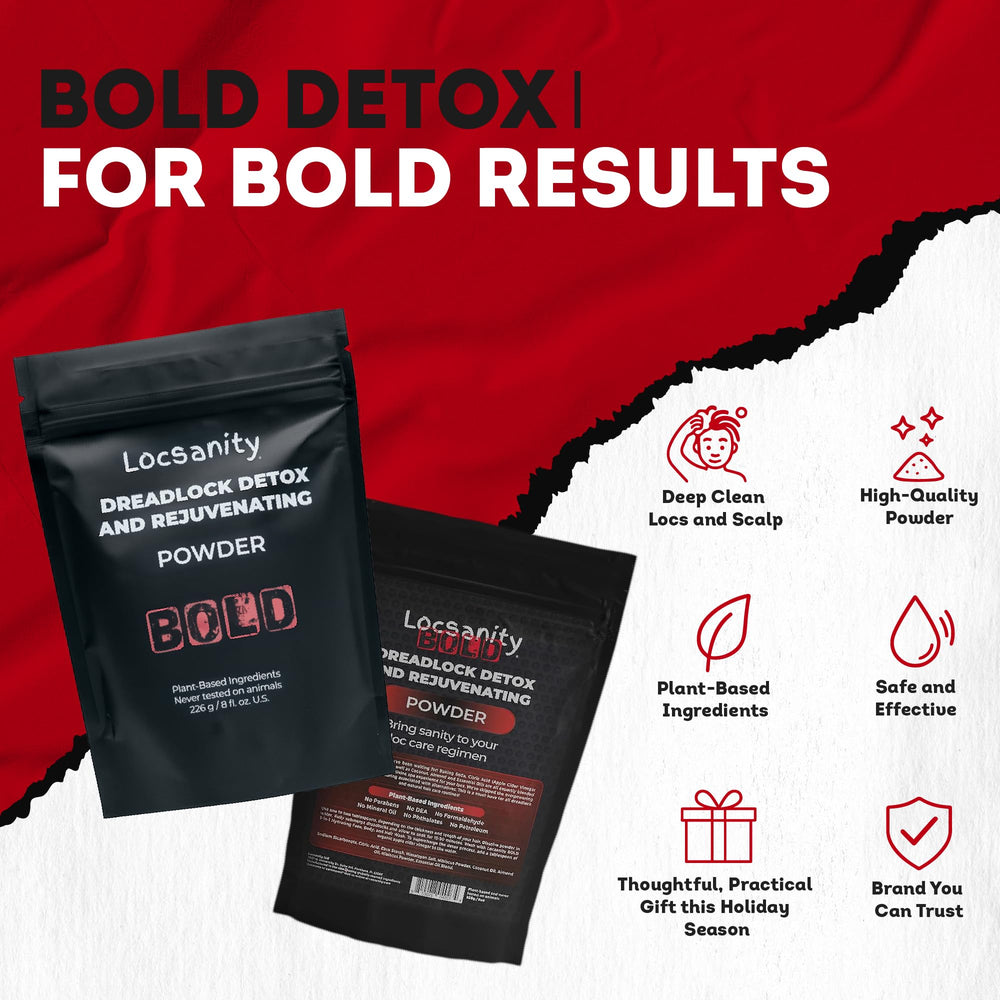 Locsanity BOLD Locs detox powder application showing scalp massage