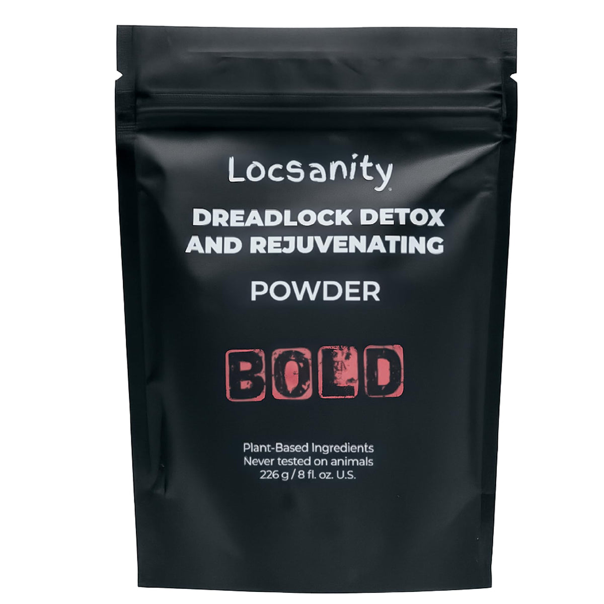 Locsanity BOLD Locs detox powder bottle ready for use on all loc styles at home