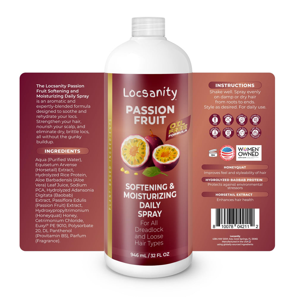 Locsanity bouteille spray passion fruit, hydratation longue durée.