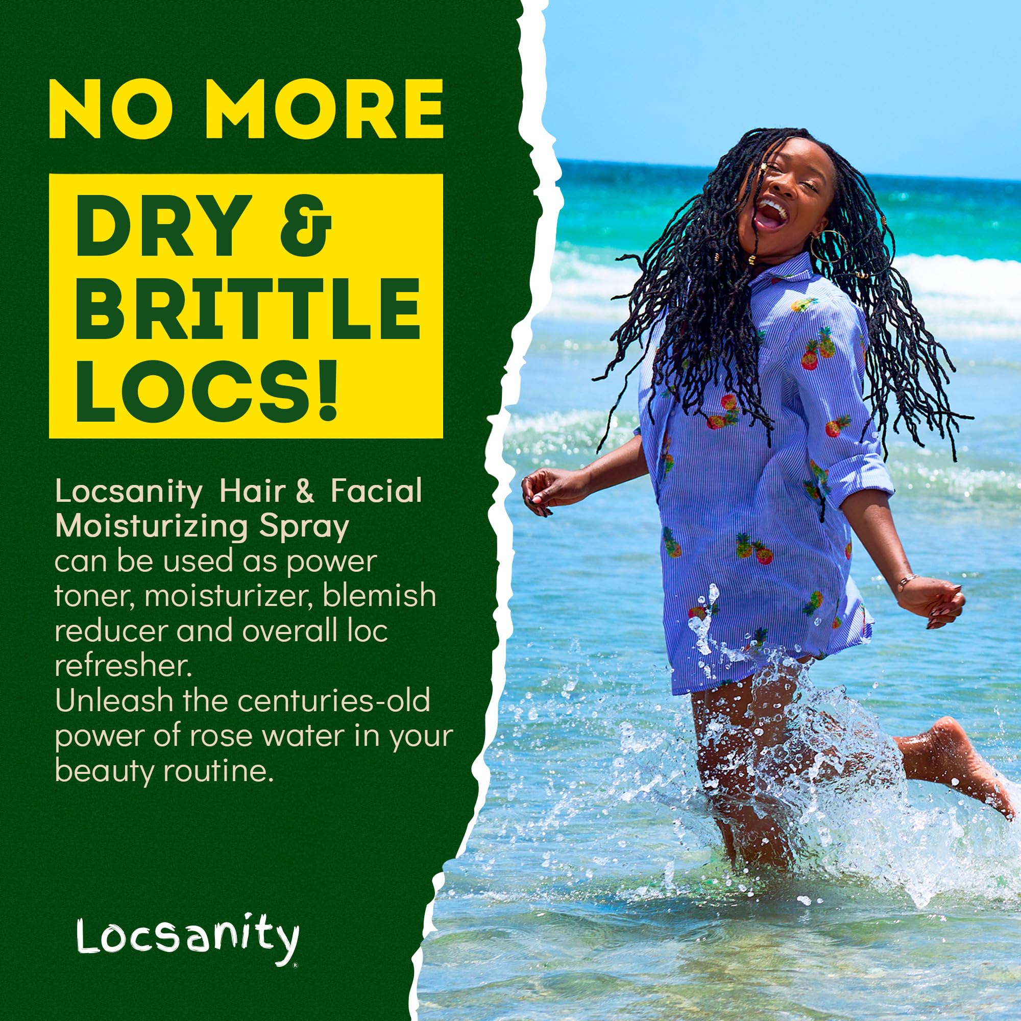 Locsanity Rosewater on-the-go hydration in a compact 8oz bottle.