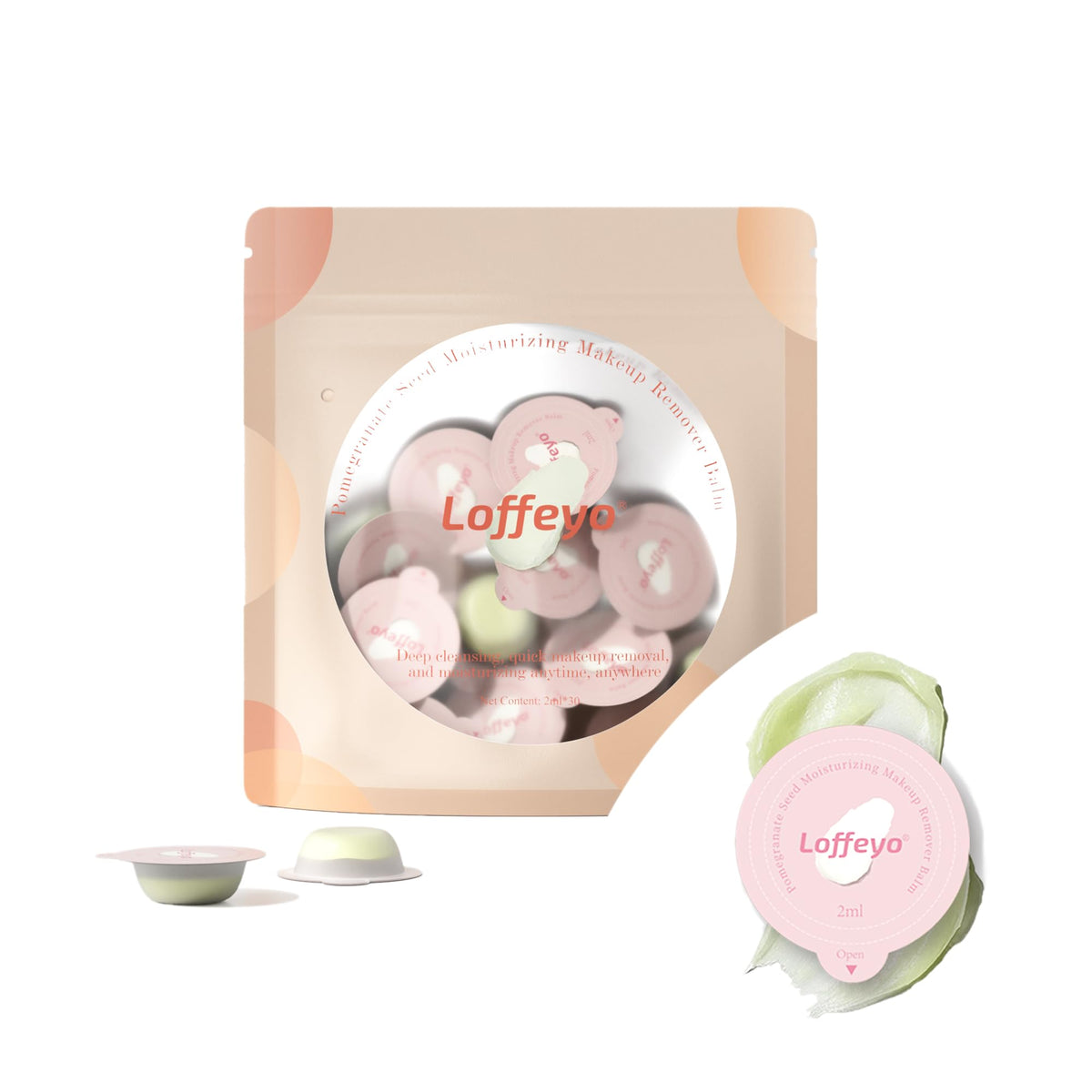 Baume démaquillant Loffeyo en minis pods, pratique pour voyage.