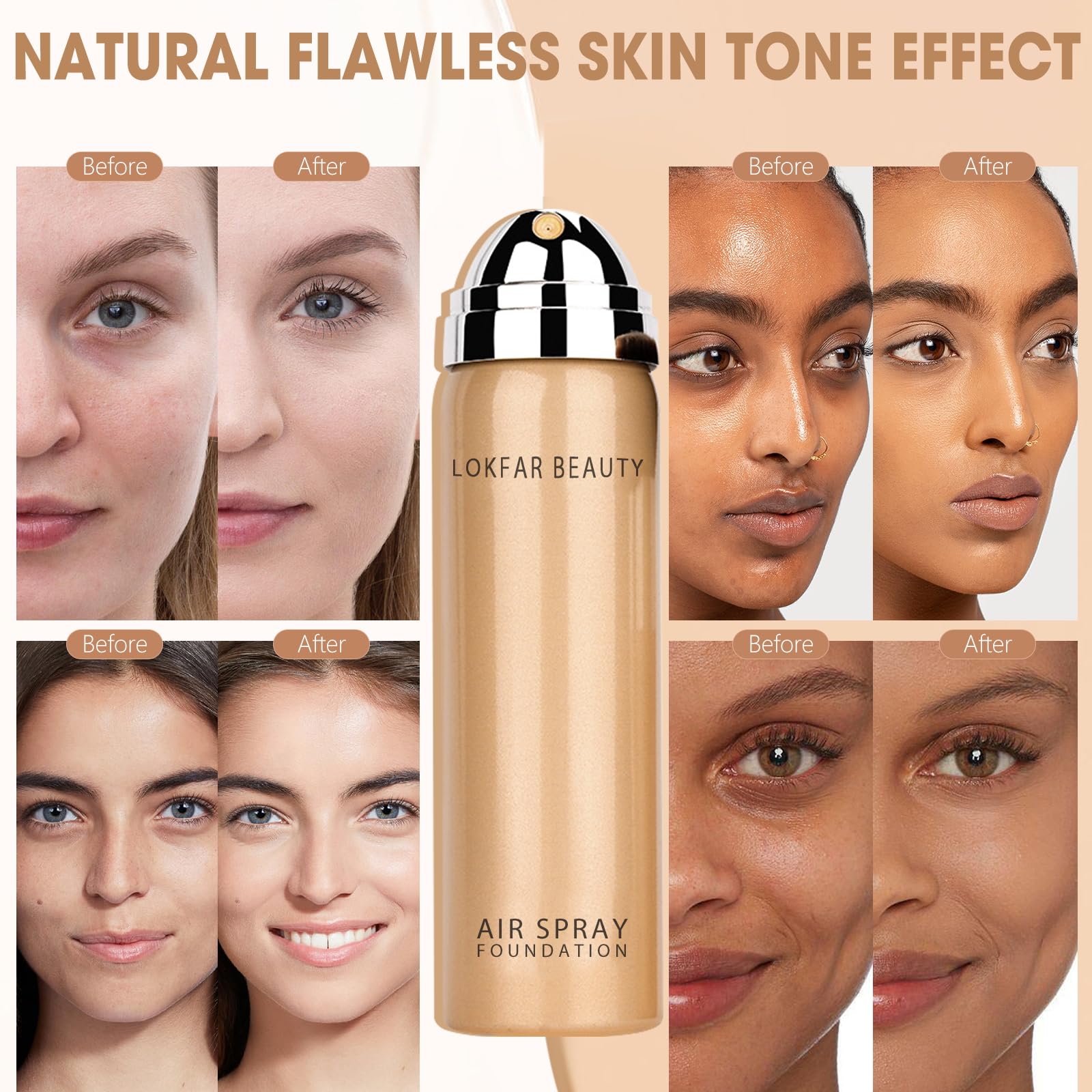 LOKFAR AirBrush Foundation Spray – Couverture complète sans effet masque.