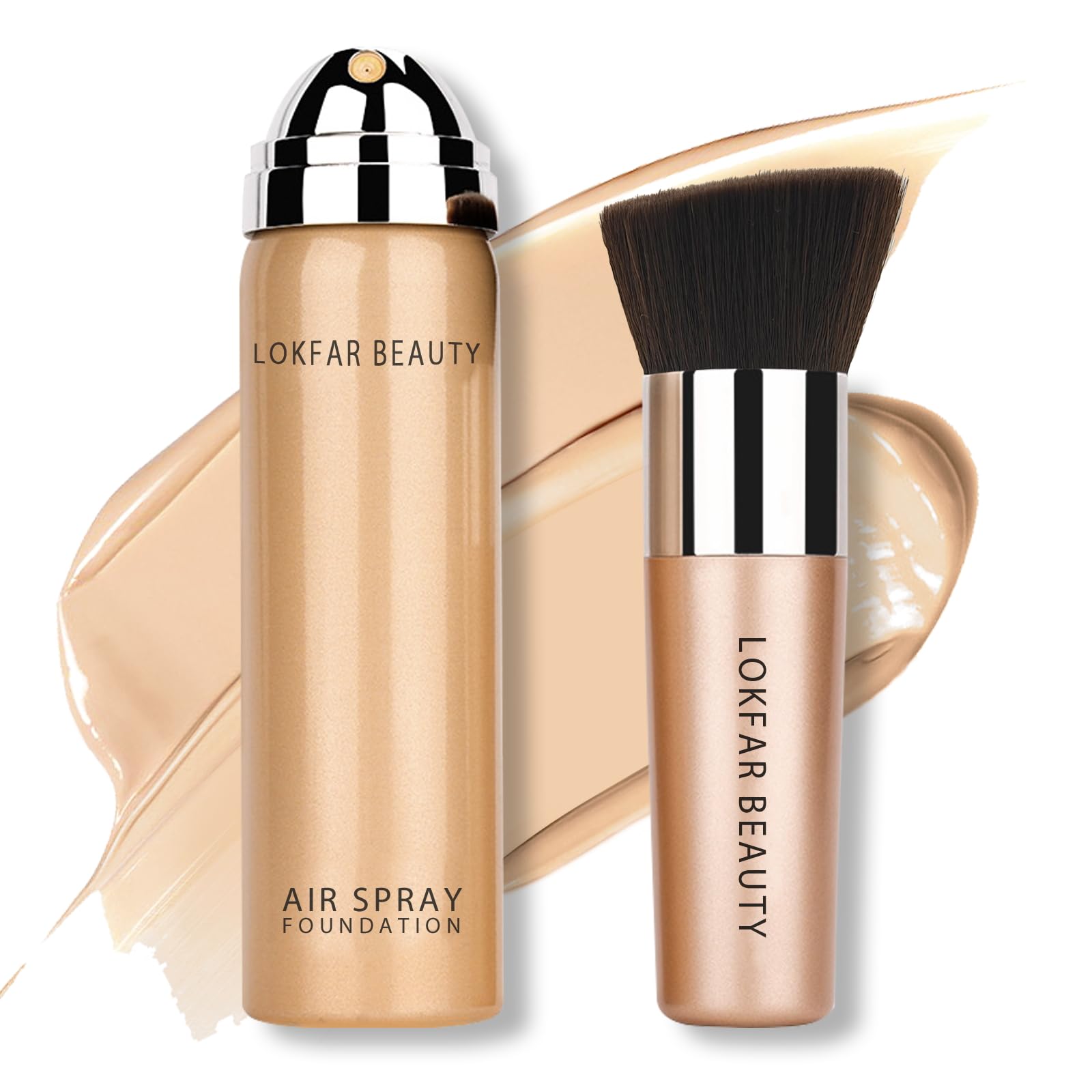 LOKFAR AirBrush Foundation Spray emballage élégant illustrant le pack cadeau et l’utilisation rapide