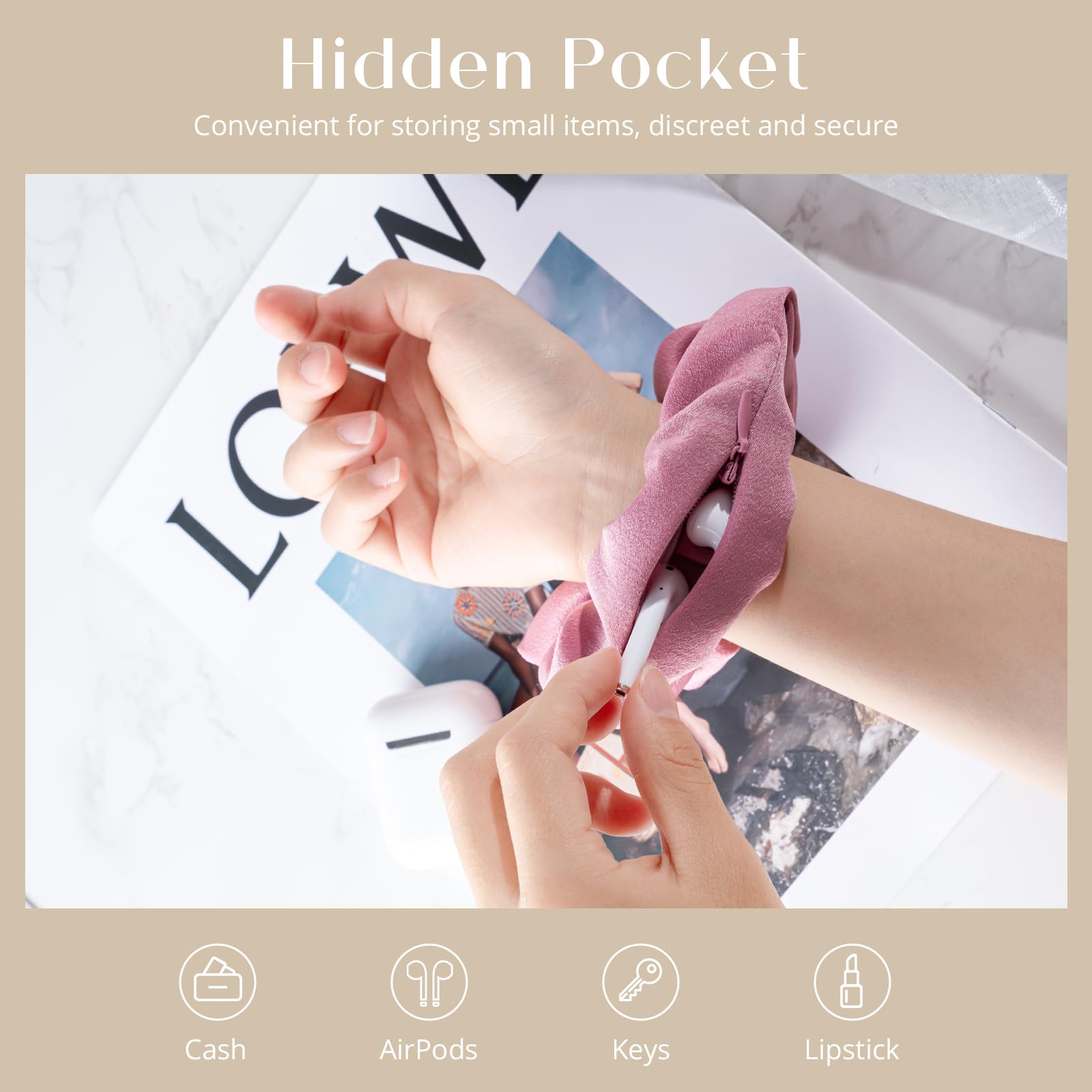 Lolalet Stash Scrunchies poche cachée pour garder petits objets en sécurité