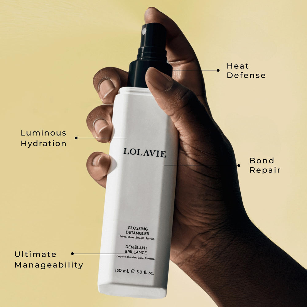 Lolavie Démêlant brillant, brume sur cheveux mouillés, réduit les frisottis pour un fini lisse.